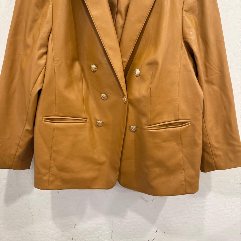 Calvin Klein Double-Breasted Faux Leather Blazer Womens 24W Business Casual - Picture 3 of 11